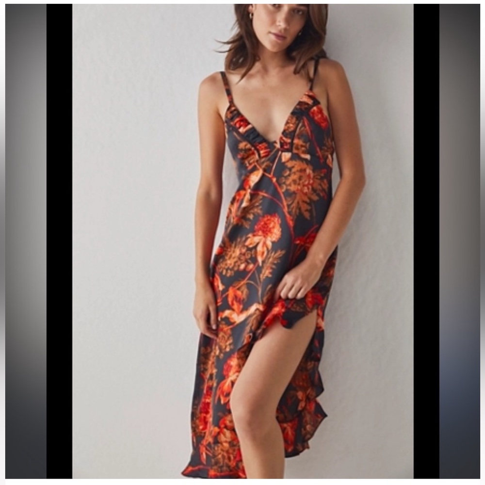 Free People Intimately Midnight Milan Black Floral Slip Dress